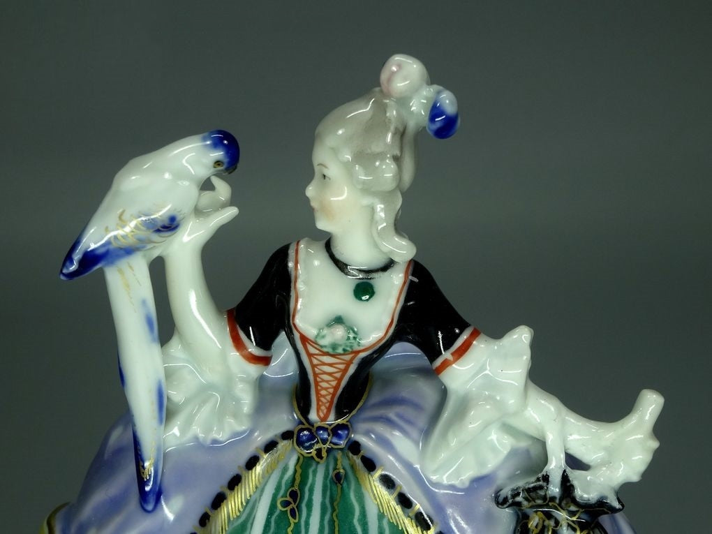 Antique Lady With Parrot Porcelain Figurine Original KARL ENS Decor  #Ru654