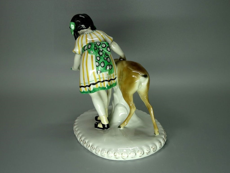 Antique Girl With A Fawn Porcelain Figurine Original Wilhelms Feld Art Sculpture #Ru343