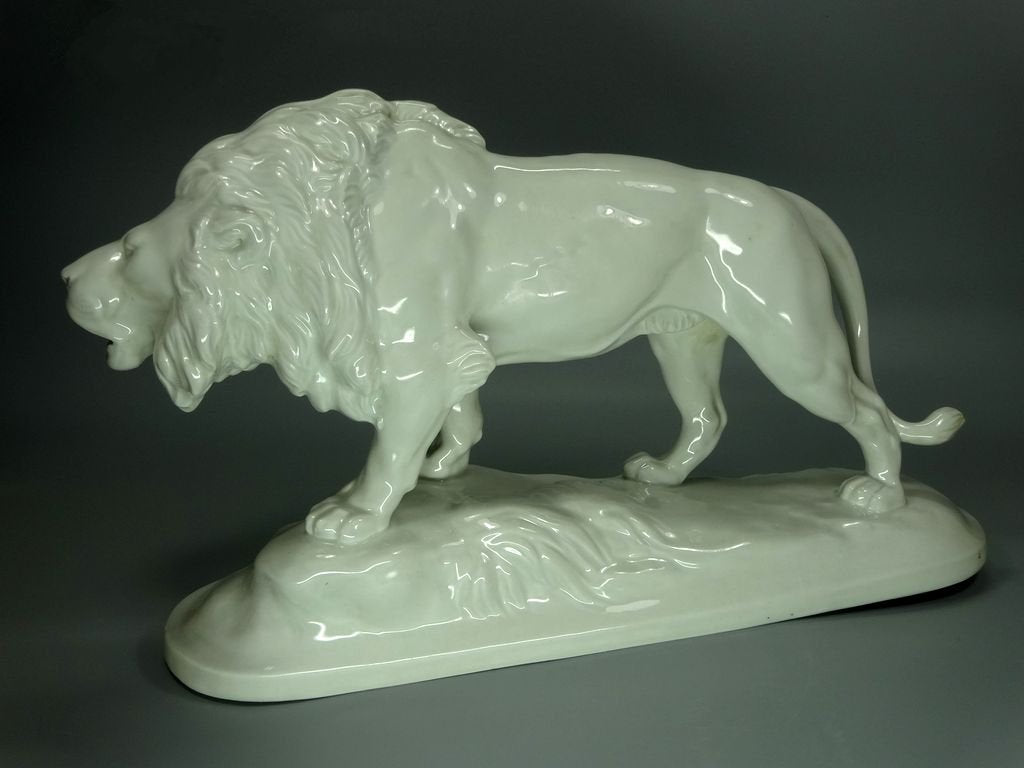 Vintage White Lion Porcelain Figurine Original Lichte Veb 20th Art Sculpture Decor #Ru865