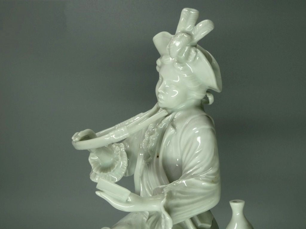 Antique White Music Man Porcelain Figurine Ludwigsburg Germany Sculpture Decor #Ru144