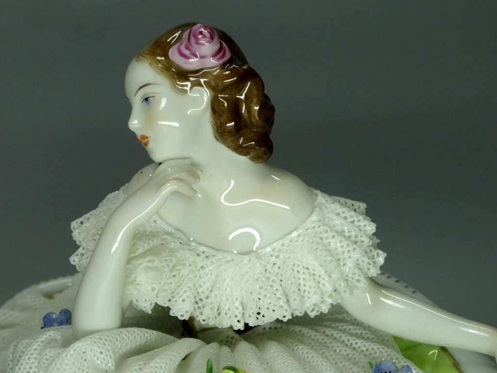 Vintage Porcelain Lacy Dreamer Lady Figurine Volkstedt Germany Art Decor Scupture #Ii