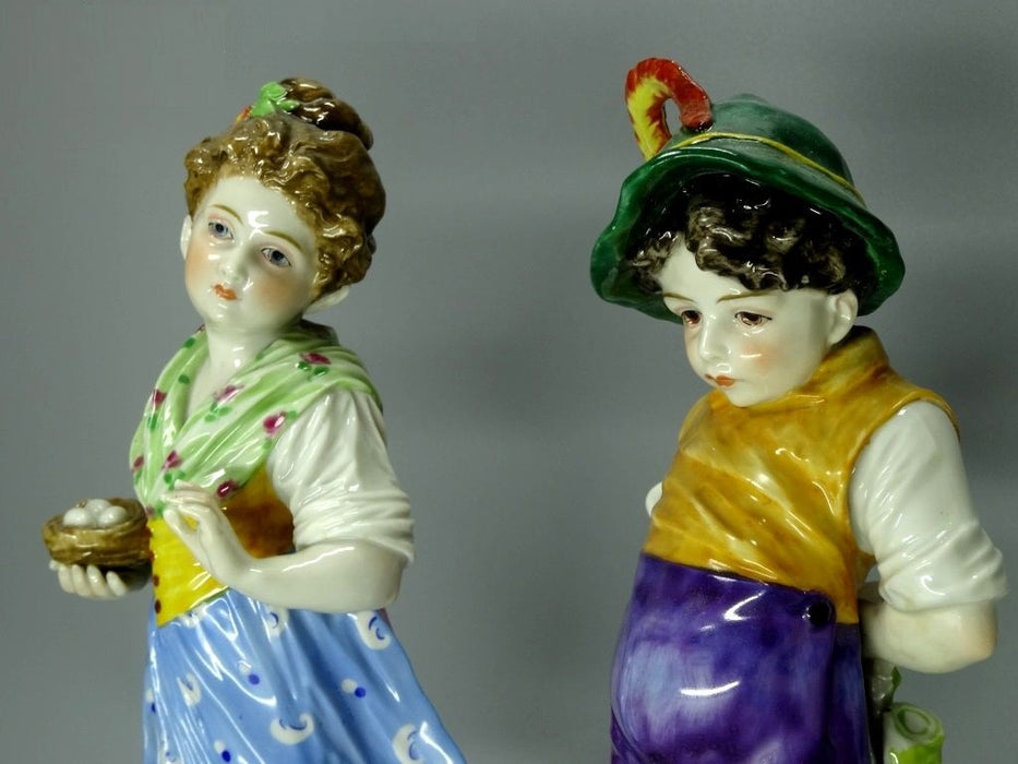 Antique Prankster Kids Porcelain Figurine Original Volkstedt Art Sculpture Decor #Ru242