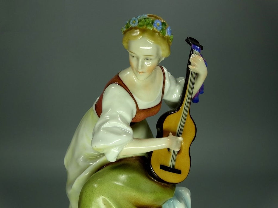 Antique Music Player Lady Original Muller & Co Porcelain Figure Art Statue Decor #Ru557