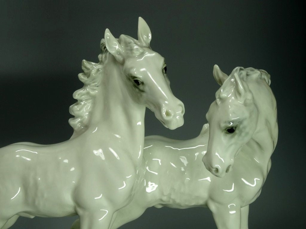 Vintage White Horses Porcelain Figurine Hutschenreuther Germany 1965 Art Decor #Ru62