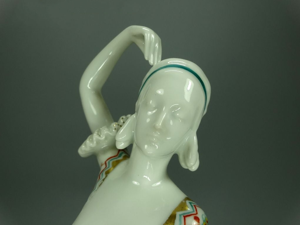 Antique Lady With Mirror Porcelain Figurine Original Heubach Art Sculpture Decor #Ru769