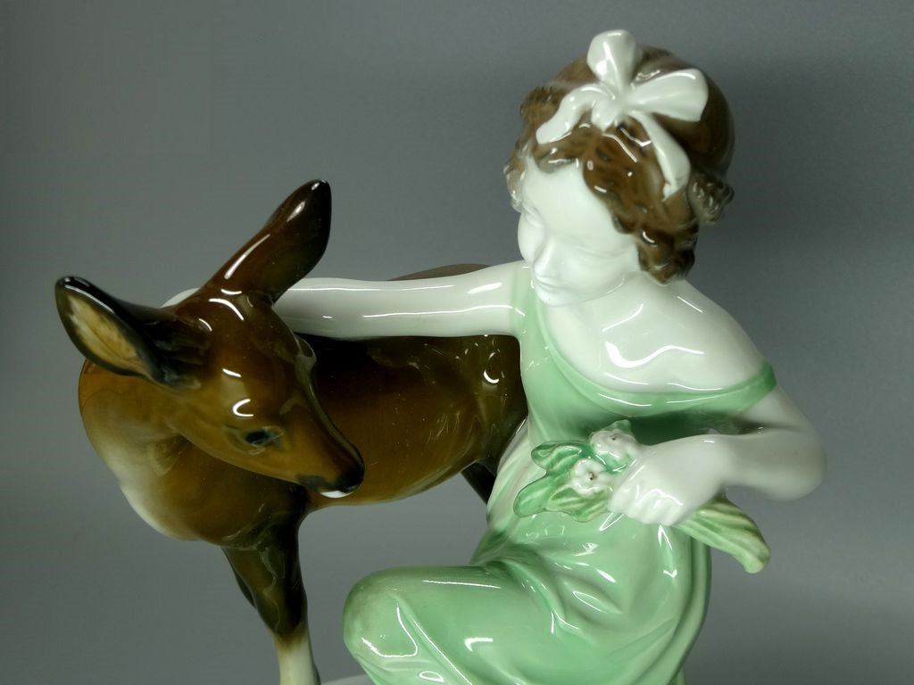 Vintage Girl And Fawn Porcelain Figurine Original Rosenthal Art Sculpture Decor #Ru360