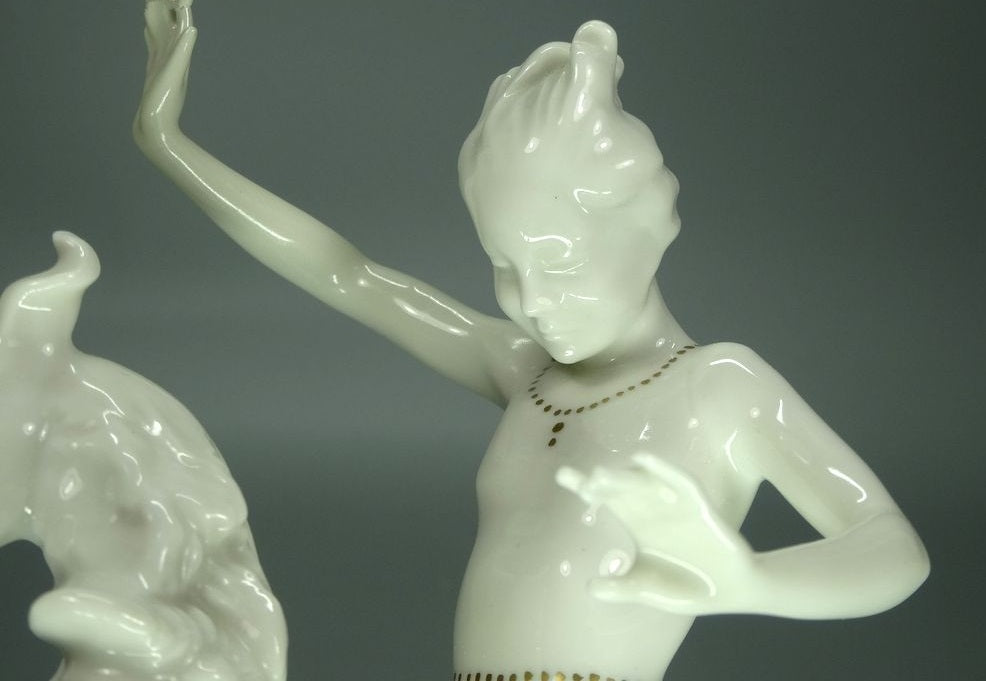 Vintage Girl & Dog Porcelain Figurine Original Hutschenreuther 20th Art Sculpture Dec #Ru895