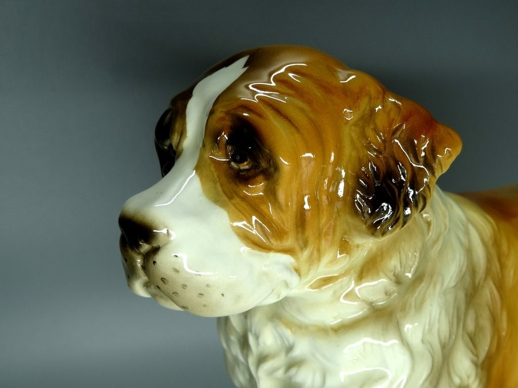 Antique Bernard Dog Porcelain Figurine Original Hausen 20th Art Sculpture Decor #Ru368