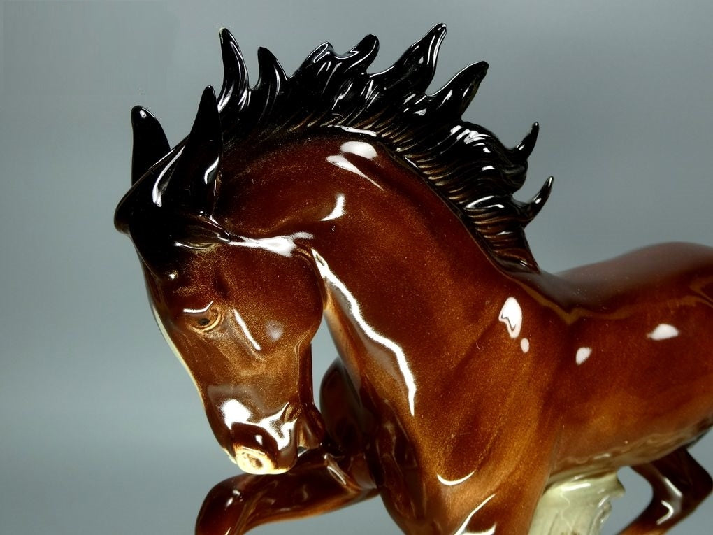 Vintage Brown Horse Fire Porcelain Figurine Original Katzhutte Art Decor Sculpture #Ru661
