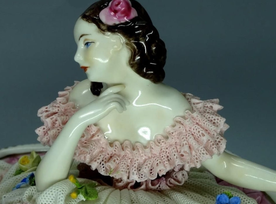 Vintage Lace Dreamer Lady Porcelain Figurine Volkstedt Germany Art Decor Sculpture #Gg
