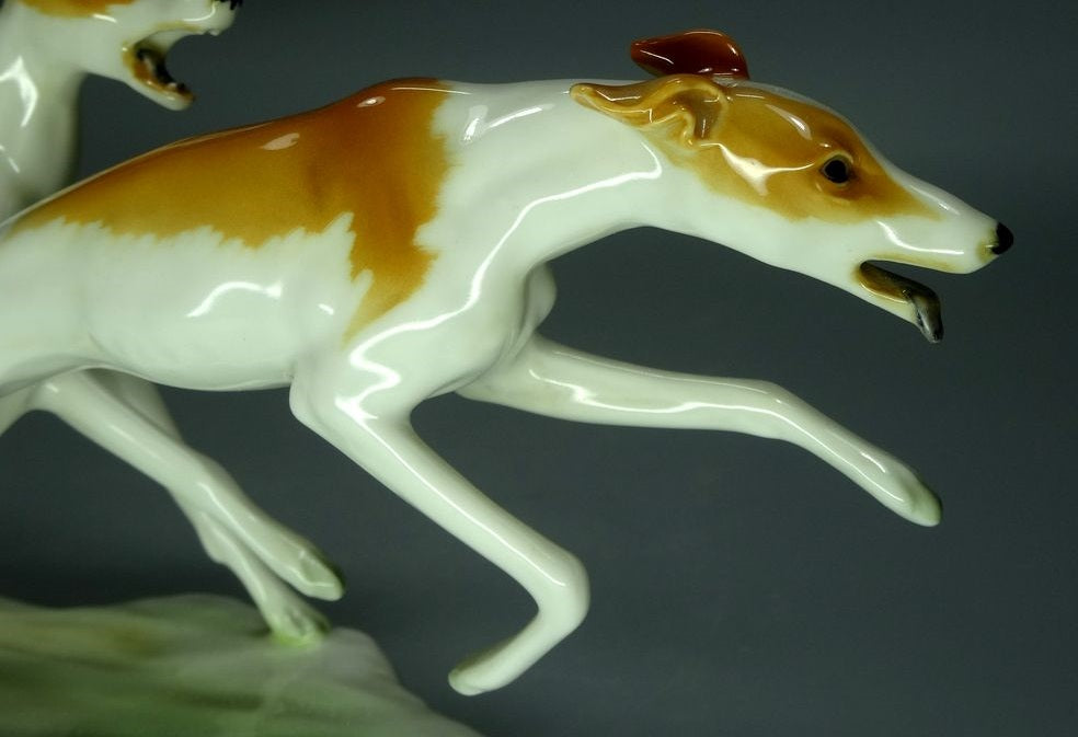 Vintage Italian Greyhounds Dogs Porcelain Figurine Original Kaiser Art Sculpture Decor #Ru849
