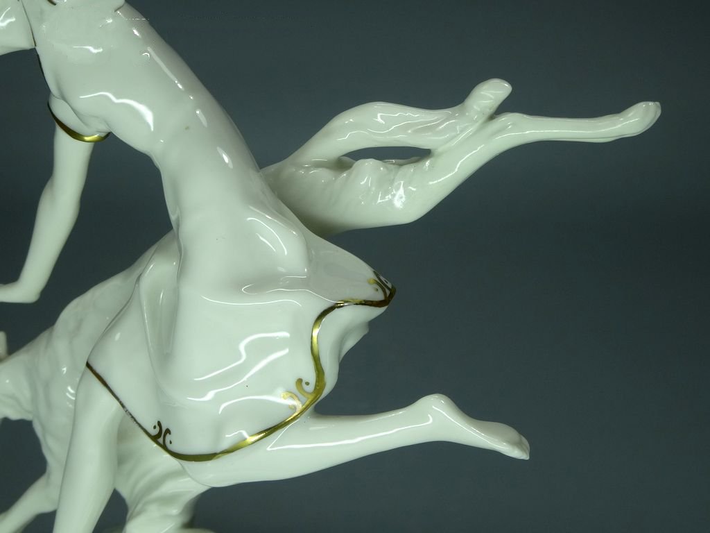 Antique Youth Lady & Dog Porcelain Figurine Original Hutschenreuther 20th Art Sculpture Dec #Ru942