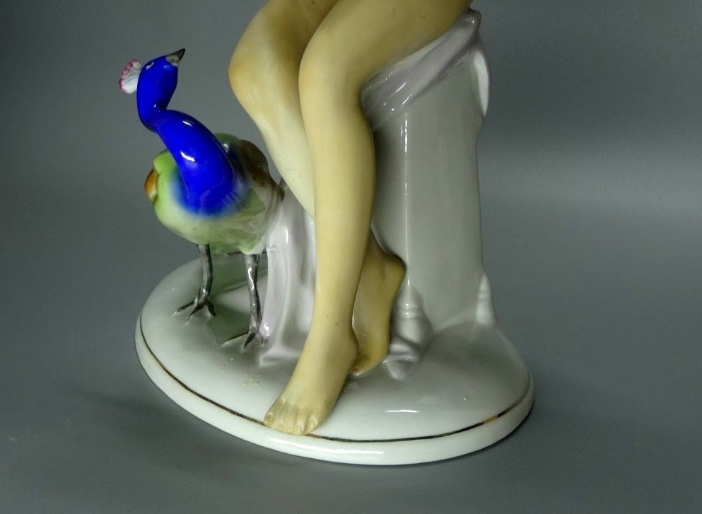 Vintage Beauty & Peacock Original Fasold & Stauch Porcelain Figure Art Sculpture #Ru463