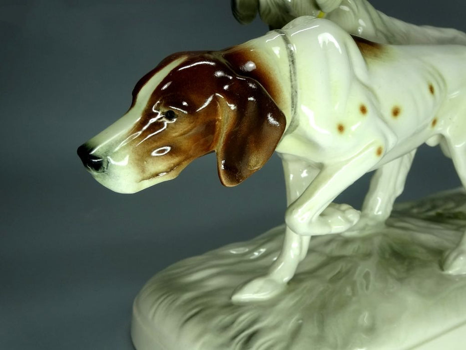 Vintage Hounds Dogs Porcelain Figurine Original Katzhutte 20th Art Sculpture Dec #Ru888