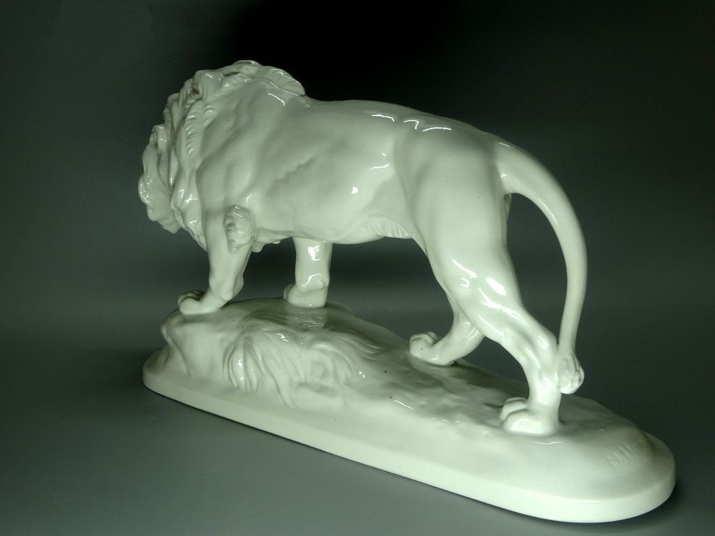 Antique Large White Lion Porcelain Figurine Original Heubach Art Sculpture Decor #Ru214