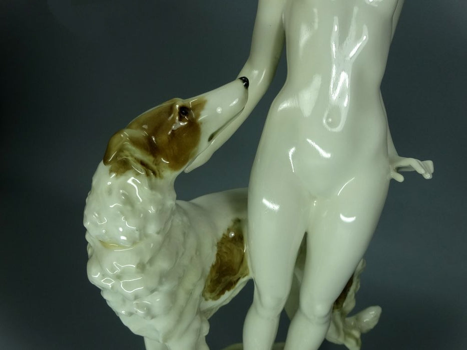 Antique Girl With Greyhound Porcelain Figurine Original Hutschenreuther Art Sculpture #Ru740