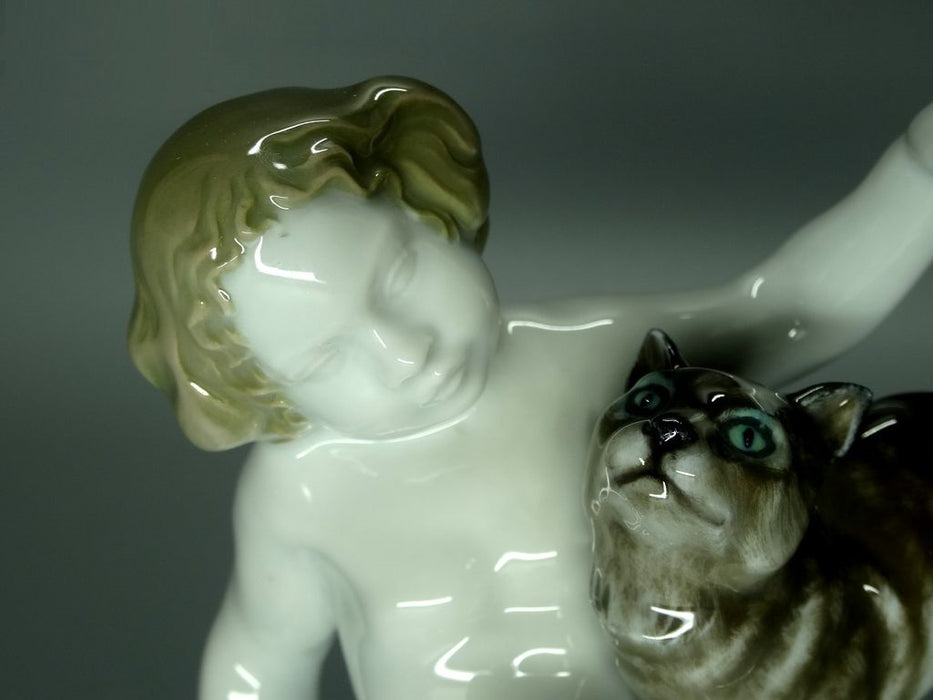 Vintage Putti With Cat Porcelain Figurine Original Rosenthal Art Sculpture Decor #Ru384