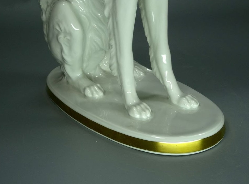 Antique White Greyhound Dog Porcelain Figurine Original Volkstedt 20th Art Sculpture Dec #Ru947