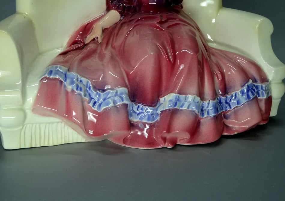 Antique Pink Porcelain Lady On Sofa Ceramic Figure Katzhutte Germany Sculpture #Zz