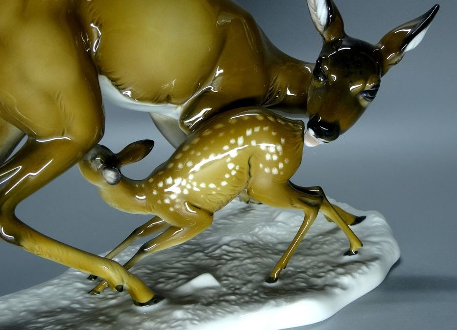 Vintage Deer Mother Care Porcelain Figure Rosenthal Original Art Sculpture Decor #Ru167