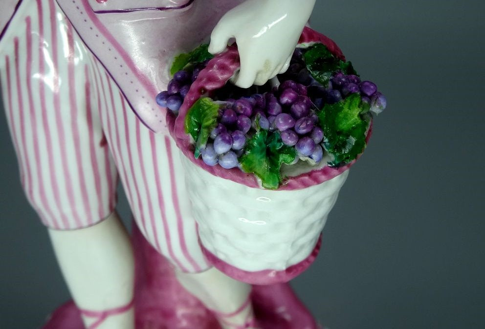 Antique Pink Grape Harvest Porcelain Figurine Original Saxony 19th Art Sculpture Dec #Ru868