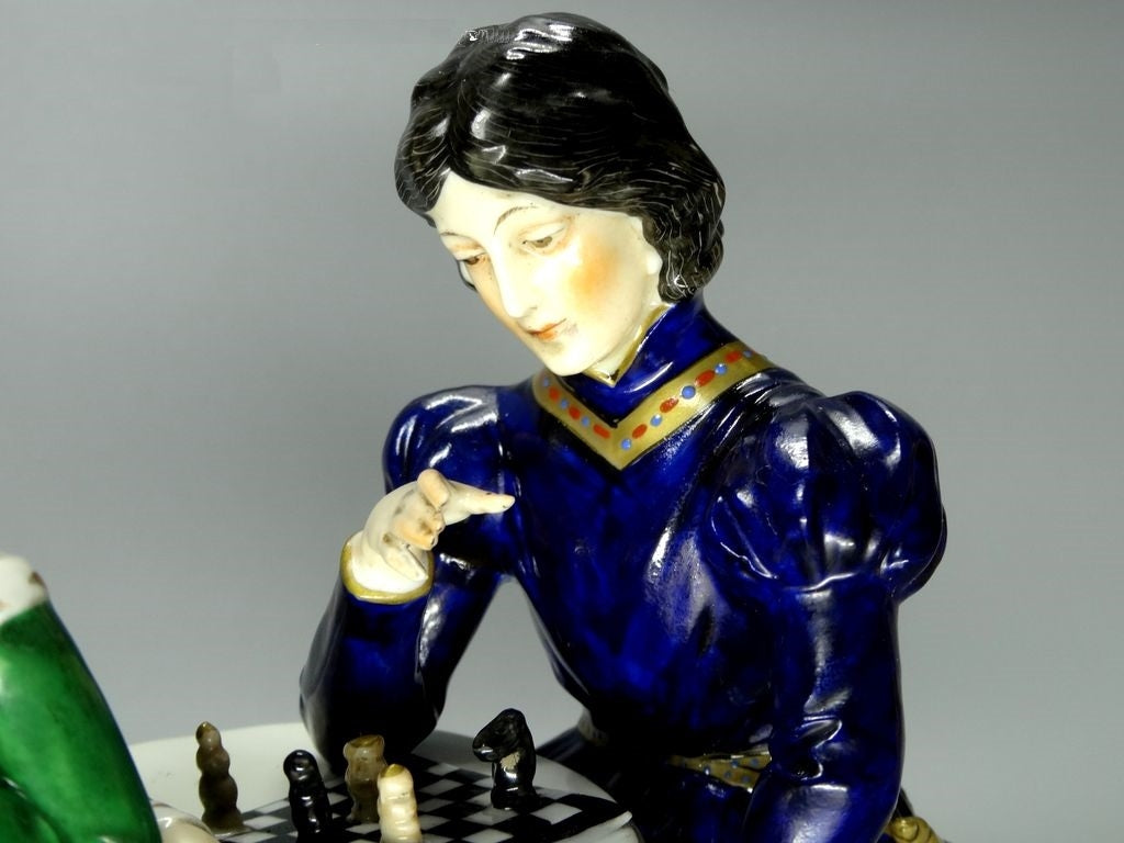 Antique Chess Game Porcelain Figurine Original Ernst Bohne & Sohne Art Sculpture #Ru387