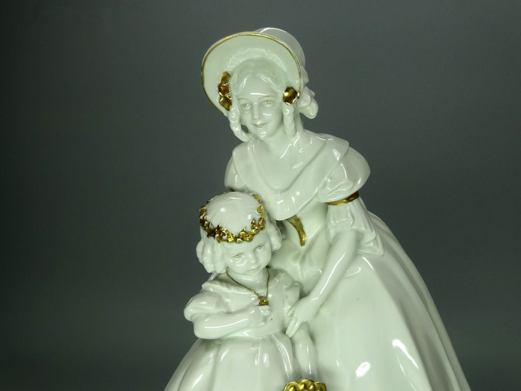 Antique Mother & Daughter Porcelain Figurine Original Katzhutte Art Sculpture Decor #Ru857