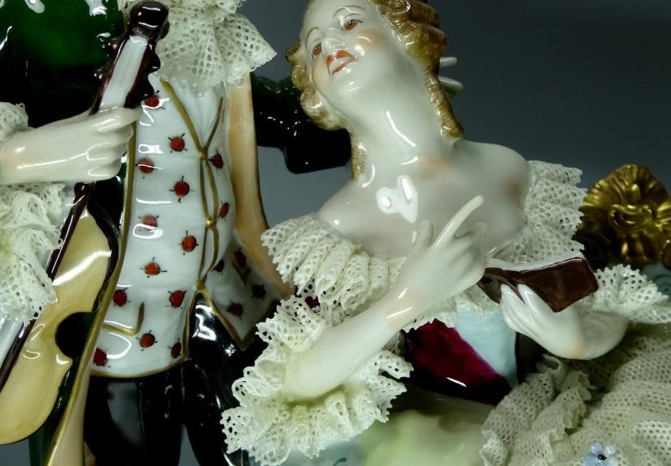 Vintage Coquette Music Couple Porcelain Figure Original Unterweissbach Sculpture #Ru227