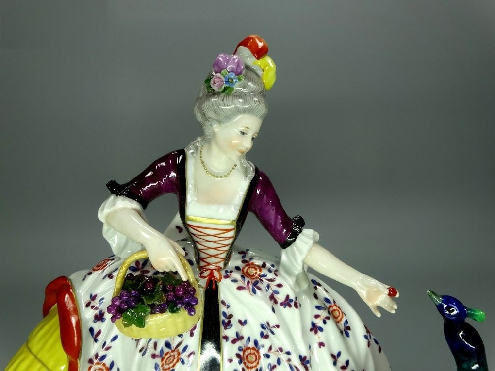 Antique Beauty Lady & Peacock Porcelain Figurine Original KARL ENS Art Statue #Ru642