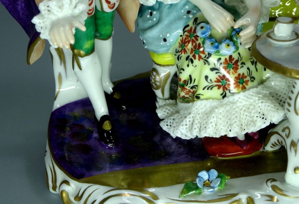 Vintage Tea Party Porcelain Figurine Original Volkstedt 20th Art Sculpture Dec #Ru885