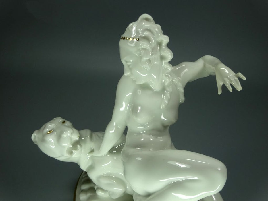 Antique Nude Riding Panther Porcelain Figurine Original Hutschenreuther Art Sculpture #Ru726