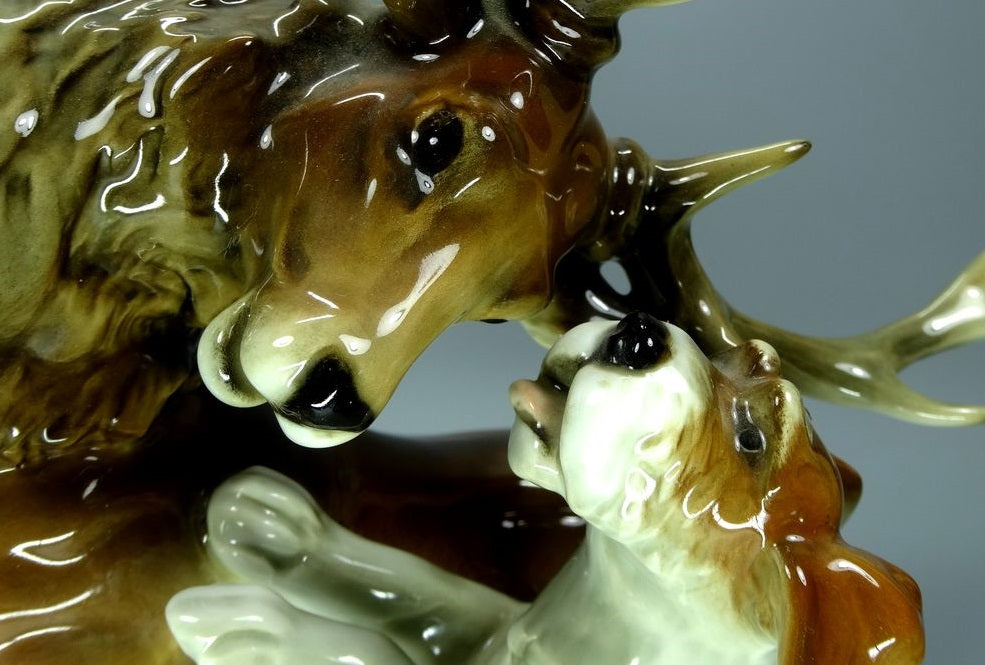 Vintage Hound Hunting Deer Porcelain Figurine Original Hutschenreuther Art Sculpture #Ru708