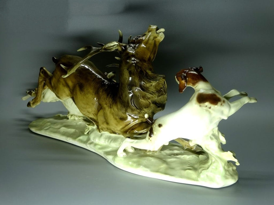 Vintage Large Dogs Hunting Deer Porcelain Figurine Original Hutschenreuther Sculpture #Ru375