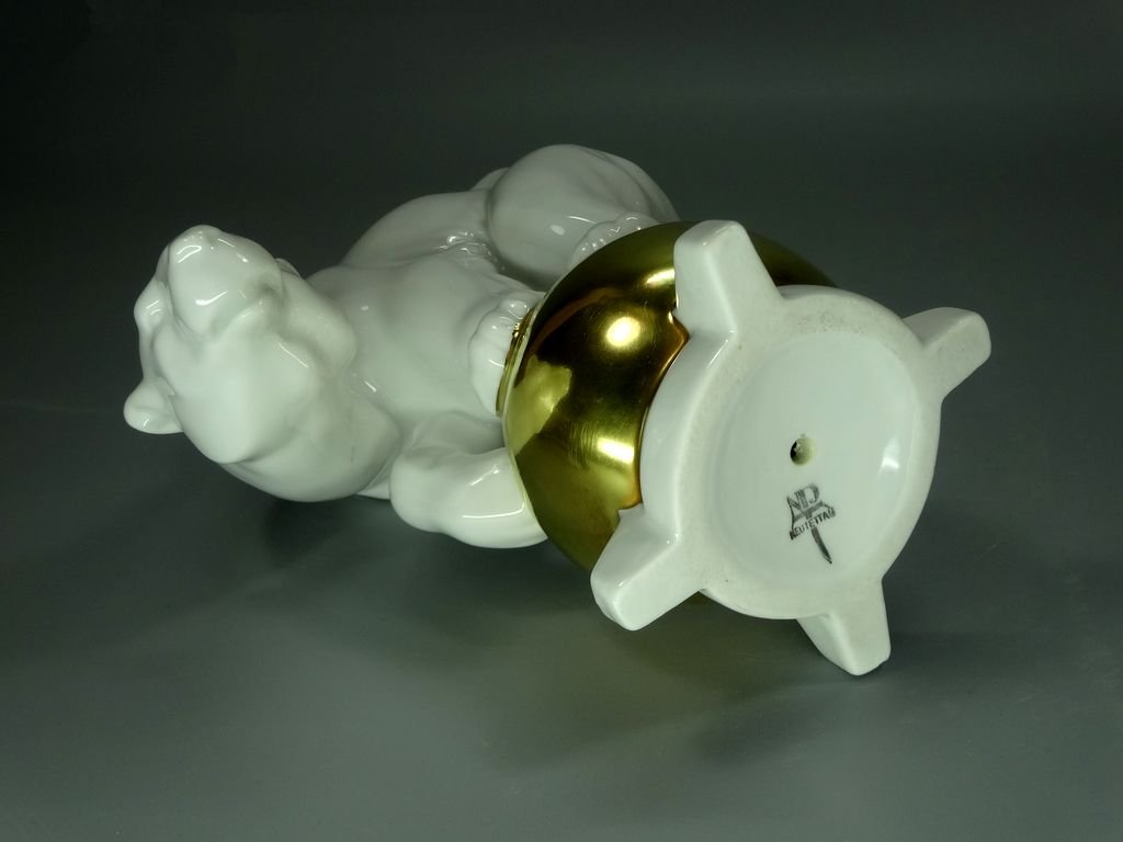 Vintage Bear On Ball Porcelain Figurine Original Neu Tettau 20th Art Sculpture Dec #Ru889