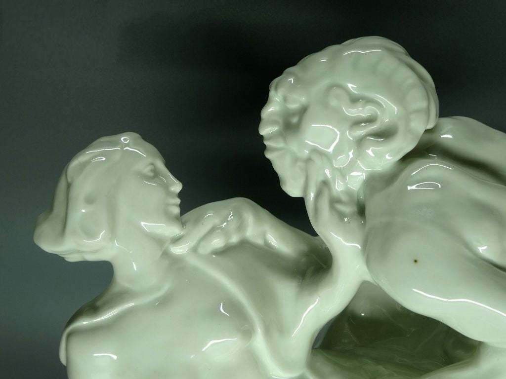 Antique Beauty And Beast Original Passau Porcelain Figurine White Art Sculpture #Ru293