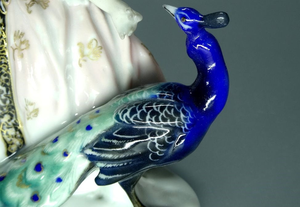 Antique Lady & Peacock Porcelain Figurine Original KARL ENS Art Sculpture Decor #Ru827