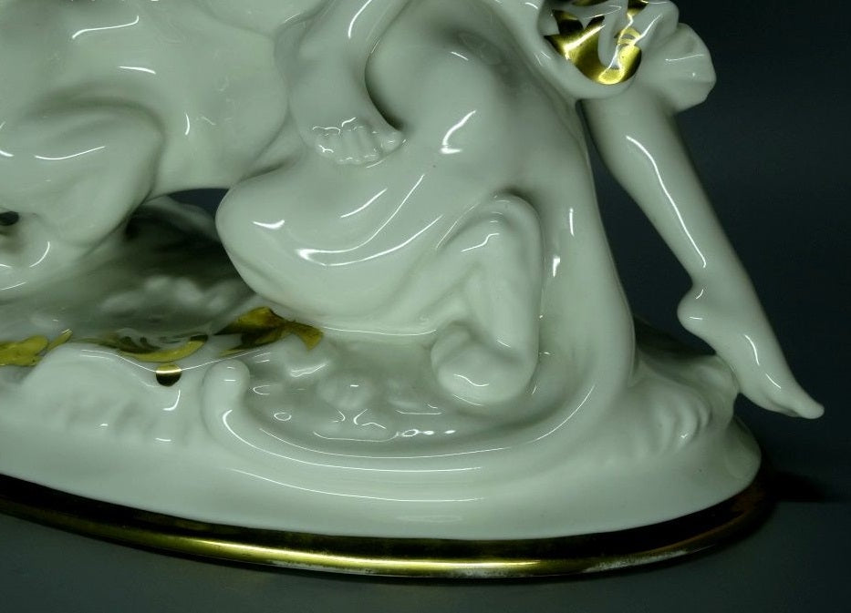 Antique White Nude Riding Panther Porcelain Figure Hutschenreuther Original #Ru197