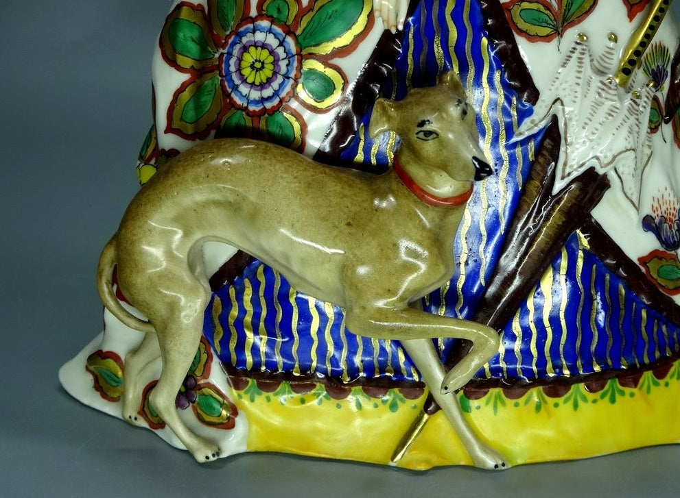 Antique Lady & Dog Porcelain Figurine Original Volkstedt Art Sculpture Decor #Ru846